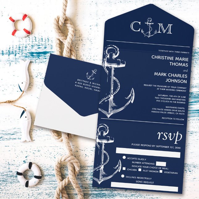Nautical Anchor Wedding Song Request Navy Meal All In One Invitation (Creator Uploaded)