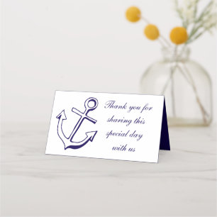 Nautical Anchor Wedding Thank You Navy Blue Escort Place Card