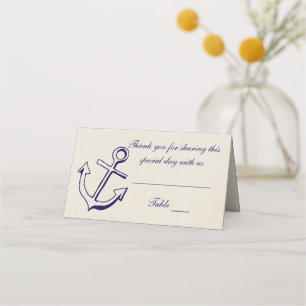 Nautical Anchor Wedding Thank You Navy Blue Tan Place Card
