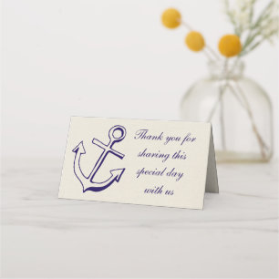 Nautical Anchor Wedding Thank You Navy Blue & Tan Place Card