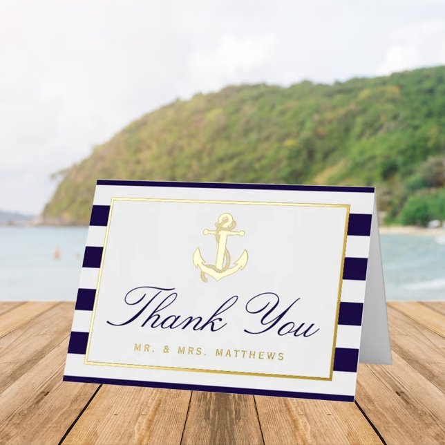 Nautical Anchor Wedding Thank You Real Foil Greeting Card (Creator Uploaded)