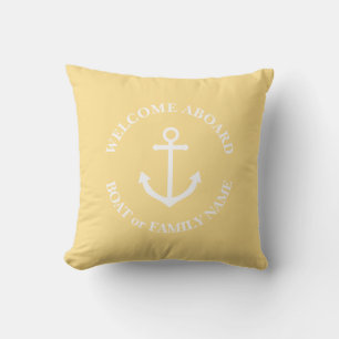 Nautical anchor welcome aboard personalized pillow