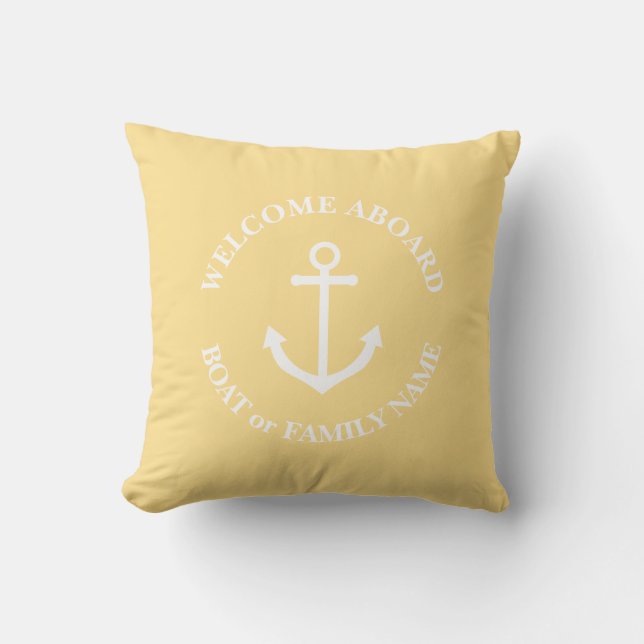 Nautical anchor welcome aboard personalized pillow (Front)