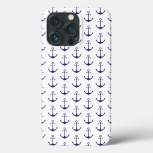 Nautical anchor white dark navy blue pattern cute  iPhone 13 pro case