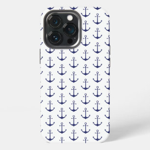 Nautical anchor white dark navy blue pattern cute iPhone 13 pro case