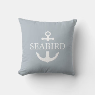 Nautical Anchor White & Dusty Blue. Boat Exterior. Cushion