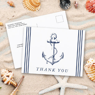 Nautical Anchor White Thank You Postcard