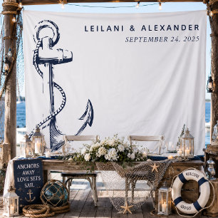 Nautical Anchor White Wedding Tapestry