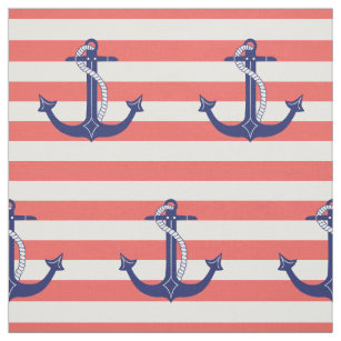 Nautical Anchor with Coral Stripes Fabric