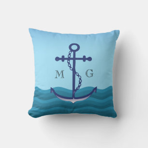 Nautical Anchor with Double Monogram Cushion