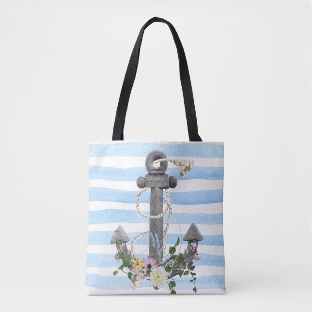 nautical anchor with flowers tote bag (Front)