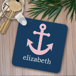 Nautical Anchor with Navy Pink Chevron Pattern Key Ring<br><div class="desc">Trendy and Preppy Patterns - A classic and elegant design with chevrons and an area to add your name or monogram.</div>