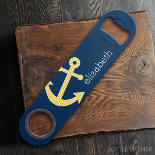 Nautical Anchor with Navy Yellow Chevron Pattern