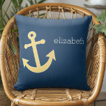 Nautical Anchor with Navy Yellow Chevron Pattern Cushion<br><div class="desc">Trendy and Preppy Patterns - A classic and elegant design with chevrons and an area to add your name or monogram.</div>