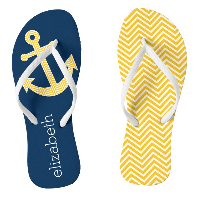 Nautical Anchor with Navy Yellow Chevron Pattern Jandals (Footbed)