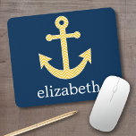 Nautical Anchor with Navy Yellow Chevron Pattern Mouse Pad<br><div class="desc">Trendy and Preppy Patterns - A classic and elegant design with chevrons and an area to add your name or monogram.</div>