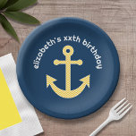 Nautical Anchor with Navy Yellow Chevron Pattern Paper Plate<br><div class="desc">Trendy and Preppy Patterns - A classic and elegant design with chevrons and an area to add your name or monogram.</div>