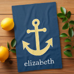Nautical Anchor with Navy Yellow Chevron Pattern Tea Towel<br><div class="desc">Trendy and Preppy Patterns - A classic and elegant design with chevrons and an area to add your name or monogram.</div>