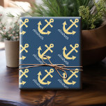 Nautical Anchor with Navy Yellow Chevron Pattern Wrapping Paper<br><div class="desc">Trendy and Preppy Patterns - A classic and elegant design with chevrons and an area to add your name or monogram.</div>