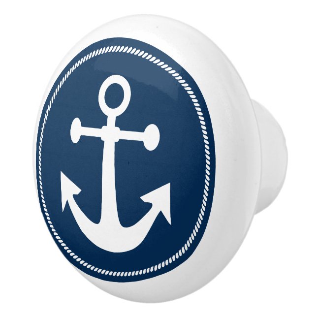 Nautical Anchor with Rope on Navy Blue Ceramic Knob (Right)