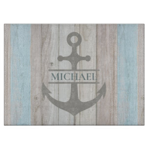 Nautical Anchor Wood Name Coastal Gift Cutting Board