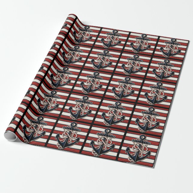 Nautical Anchor Wrapping Paper (Unrolled)