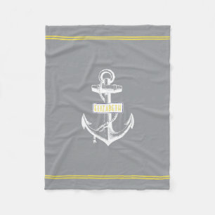Nautical anchor yellow lines ultimate grey fleece blanket