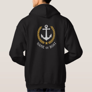 Nautical Anchor Your Boat Name Gold Laurel Black Hoodie