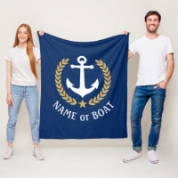 Nautical Anchor Your Boat Name Gold Laurel Navy