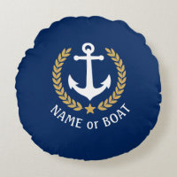 Nautical Anchor Your Boat Name Gold Laurel Navy