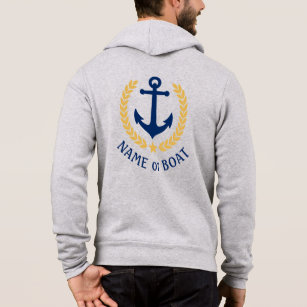Nautical Anchor Your Boat Name Gold Laurel Star Hoodie