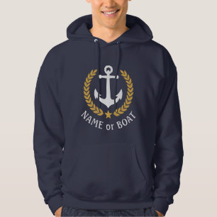 Nautical Anchor Your Boat Name Star Gold Laurel Hoodie