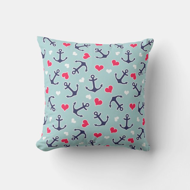 Nautical  Anchors and Hearts Pattern Cushion (Front)