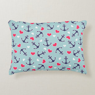 Nautical Anchors and Hearts Pattern Decorative Cushion