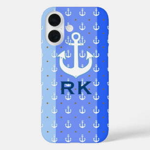 nautical anchors and initials iPhone 16 case