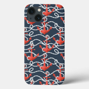 Nautical Anchors And Rope Pattern iPhone 13 Case