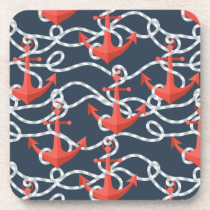 Nautical Anchors And Rope Pattern Coaster