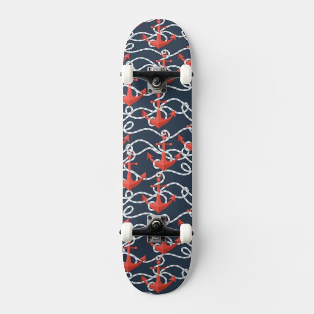 Nautical Anchors And Rope Pattern Skateboard (Front)