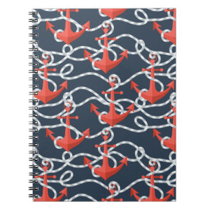 Nautical Anchors And Rope Pattern Spiral Notebook