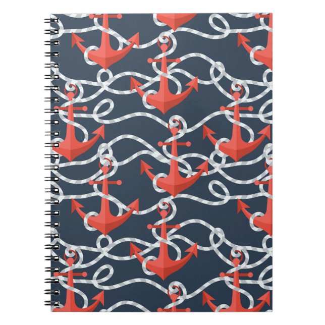 Nautical Anchors And Rope Pattern Spiral Notebook (Front)