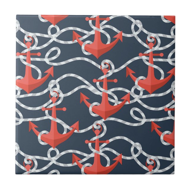 Nautical Anchors And Rope Pattern Tile (Front)