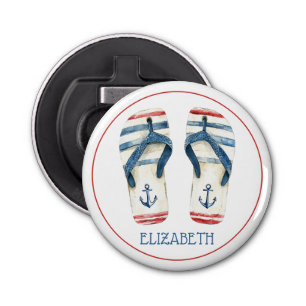 Nautical Anchors and Stripes Flip Fops Bottle Opener