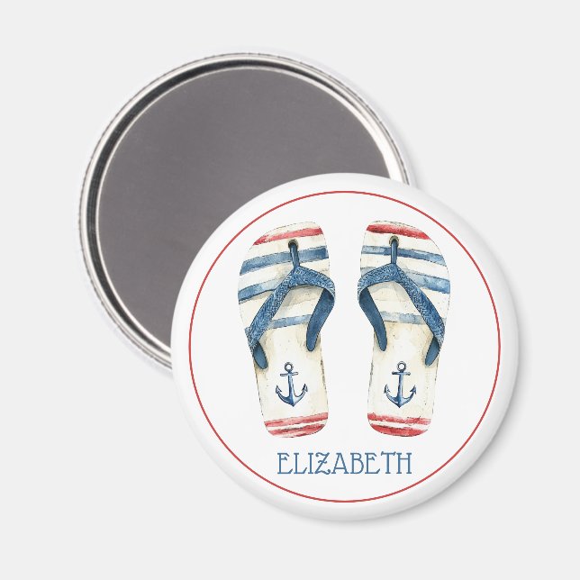 Nautical Anchors and Stripes Flip Fops Magnet (Front/Back)