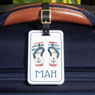Nautical Anchors and Stripes Flip Fops Monogram Luggage Tag