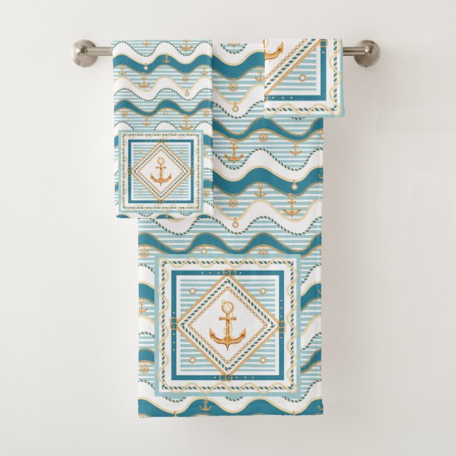 Nautical Anchors and Waves  Bath Towel Set (Insitu)