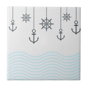 Nautical Anchors and Waves Tile