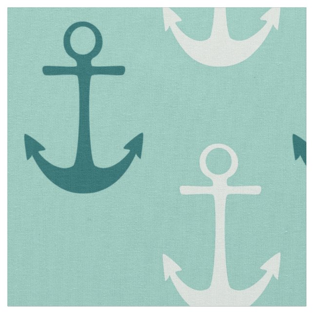 Nautical Anchors Aqua Fabric (Close Up)