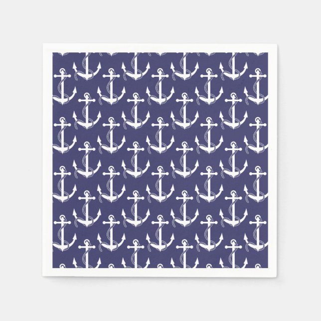 Nautical Anchors Aweigh Navy Napkin (Front)