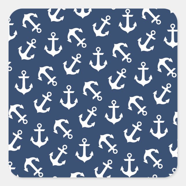 Nautical Anchors Aweigh Pattern Navy Square Sticker (Front)