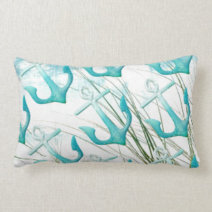 Nautical Anchors Beach Ocean Seaside Coastal Theme Lumbar Cushion